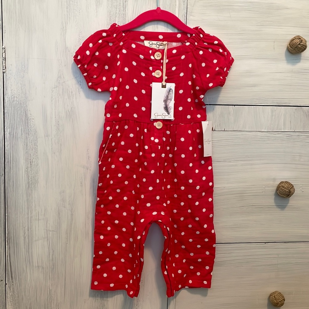 Jessica Simpson Red and White Polk-A-Dot One Piece Romper. NWT 18mo